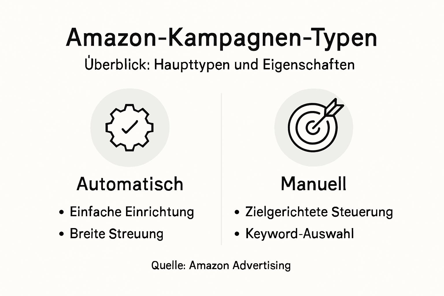 Übersichtsgrafik: Die verschiedenen Amazon-Kampagnentypen im direkten Vergleich